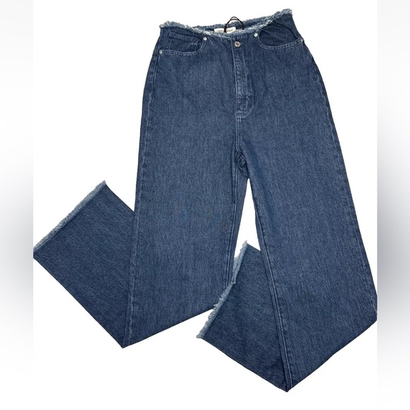 WeWoreWhat Women’s Jeans Size 29 NWT Frayed WB Straight  Indigo Blue Wide Leg - Picture 2 of 9